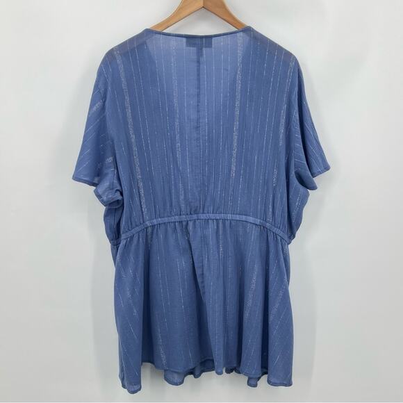 Lane Bryant blouse women's 22 faux wrap flutter sleeve stripe blue silver - Picture 4 of 9
